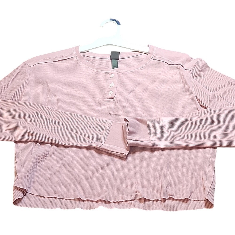 Wild Fable Cropped Long Sleeve Henley Top,‎ Pink, Women's Size Large, 9PYGW, New